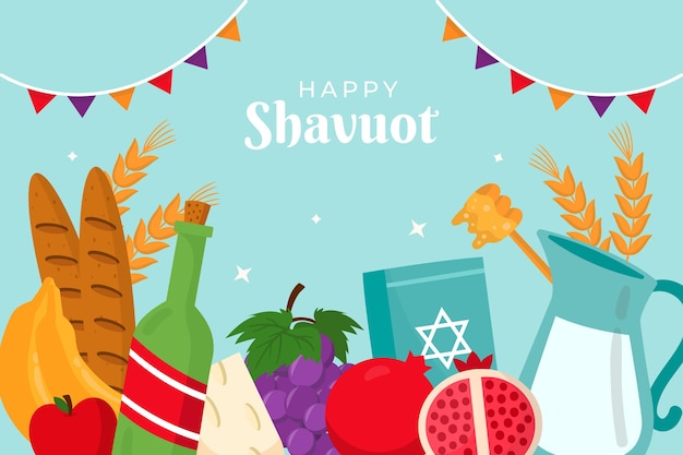 Flat background for jewish shavuot celebration