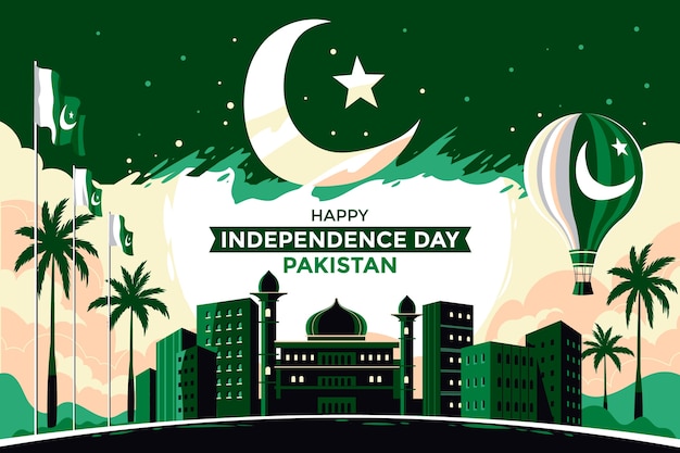 파키스탄 독립 기념일 축하를 위한 평평한 배경