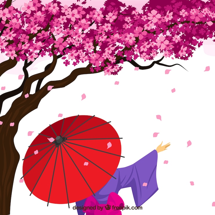Vector flat background with cherry blossom