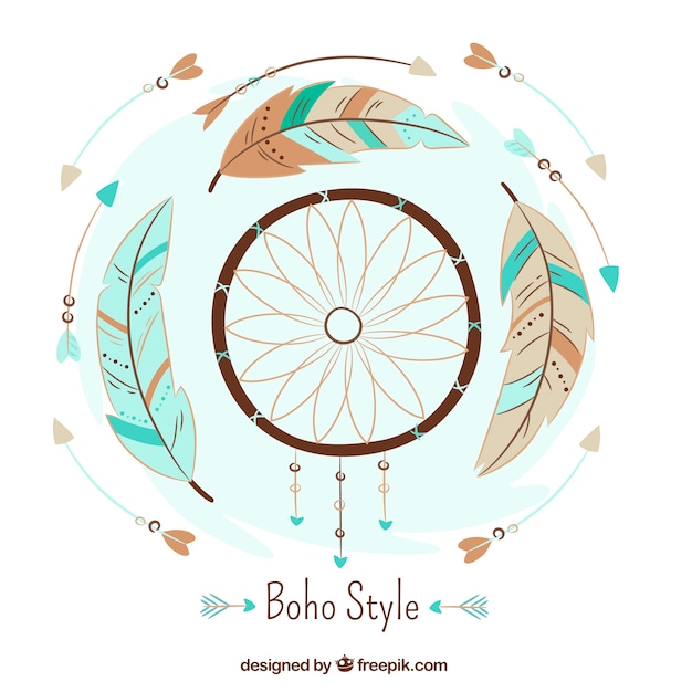 Flat background with dreamcatcher and arrows