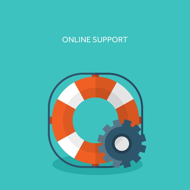 Flat background with lifebuoy Technical support concept Online help