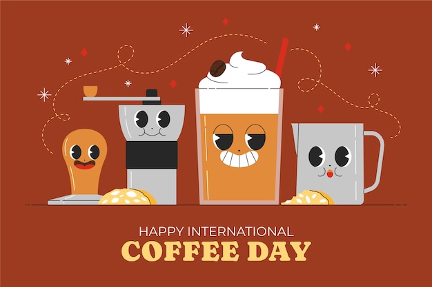 Vector flat background for world coffee day celebration