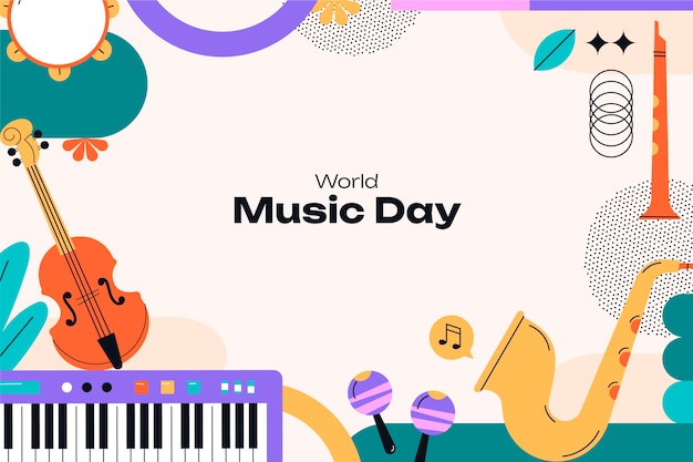 Vector flat background for world music day celebration