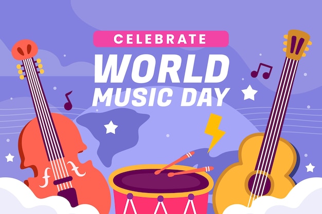 Vector flat background for world music day celebration