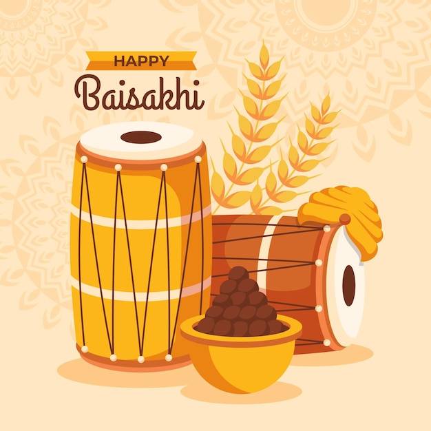 Vector flat baisakhi illustration