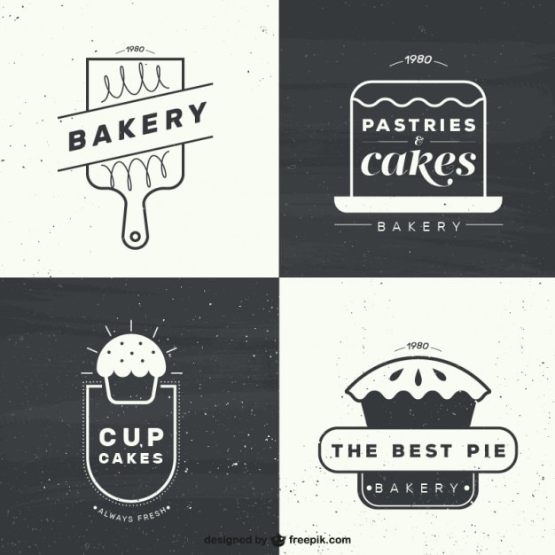 Vector flat bakery logotypes in vintage style