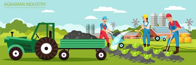 Flat banner agrarian industry vector illustration.