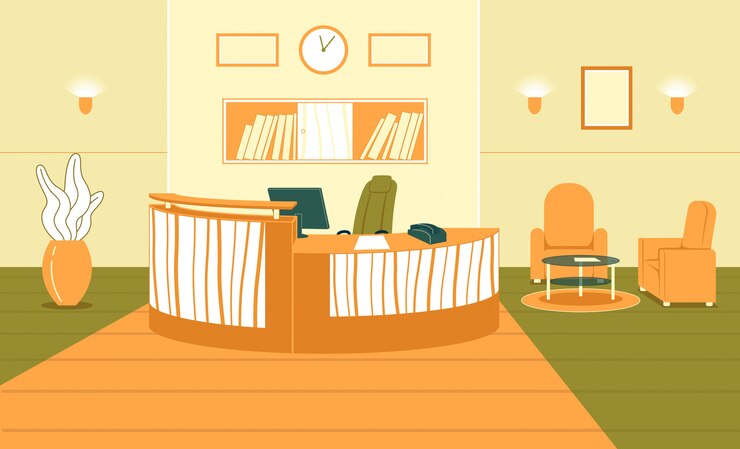 Vector flat banner business interior hall reception.