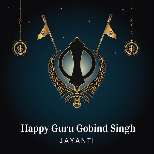 Flat banner design of happy guru gobind singh jayanti template