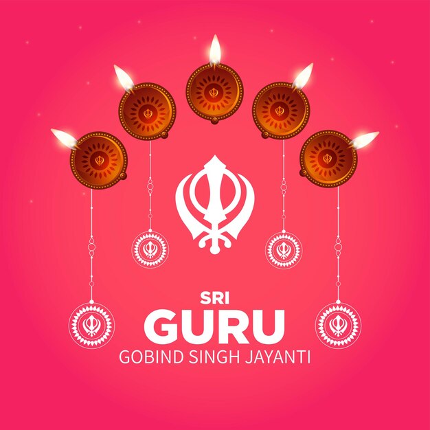 Flat banner design of happy guru gobind singh jayanti template