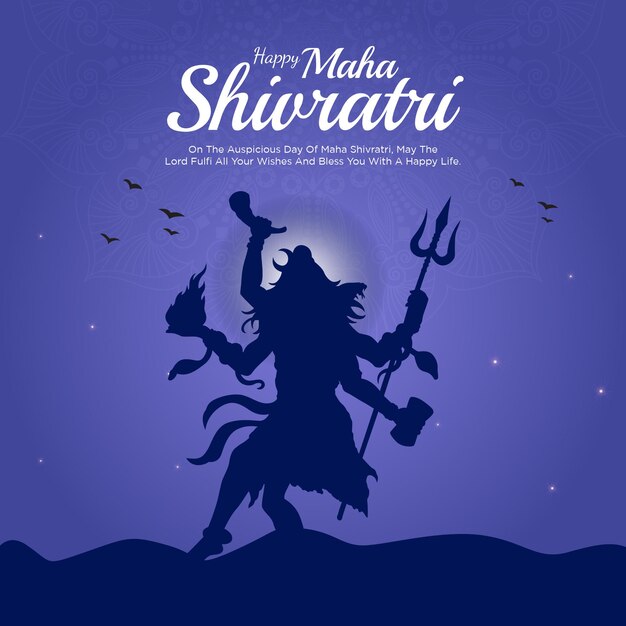 Flat banner design of Happy maha shivratri festival cartoon style template