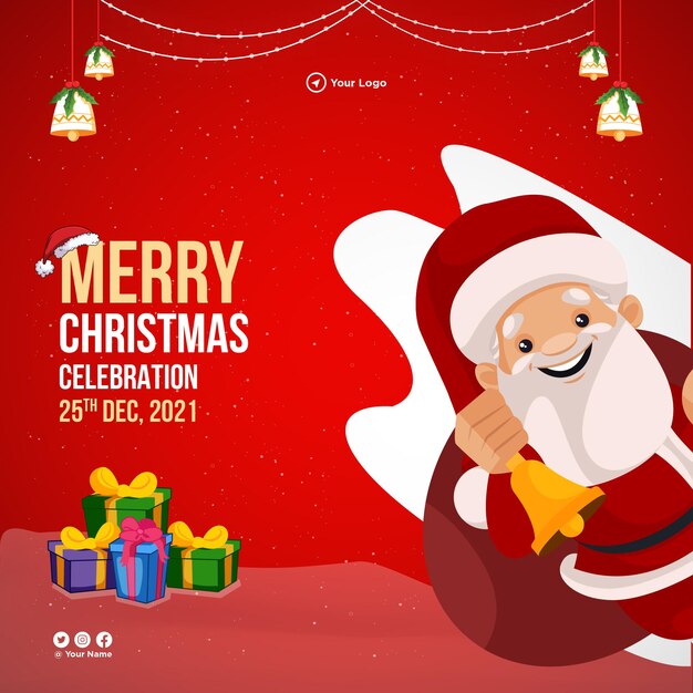 Flat banner design of merry christmas celebration template