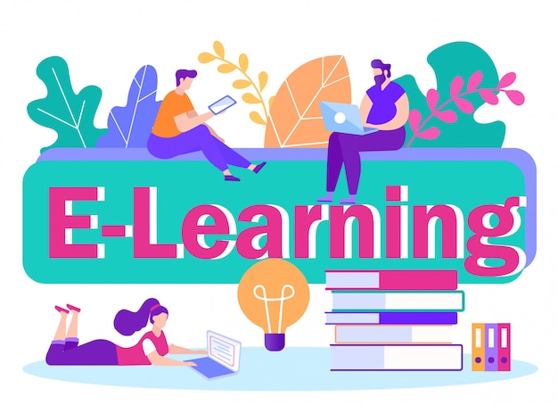 Vettore illustrazione di e-learning di iscrizione banner piatto.