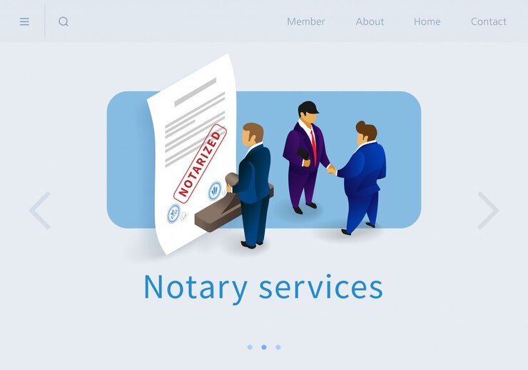Vector flat banner notary services landing page isometric