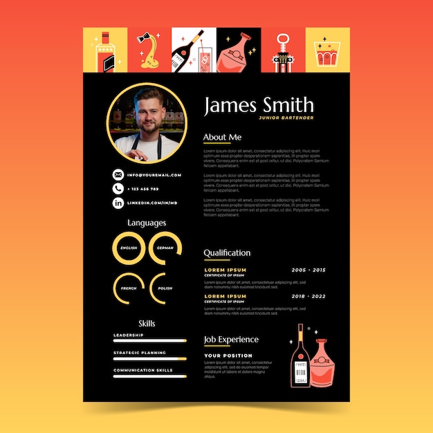 Flat bartender job hunting resume template