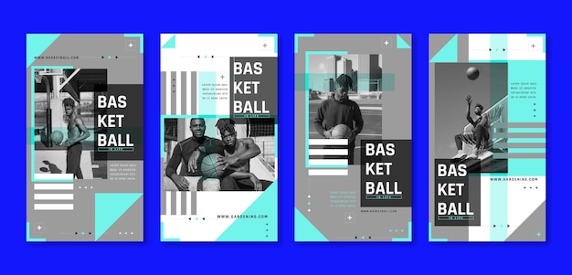 Vector flat basketball instagram stories collection