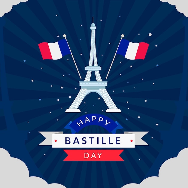 Vector flat bastille day celebration illustration