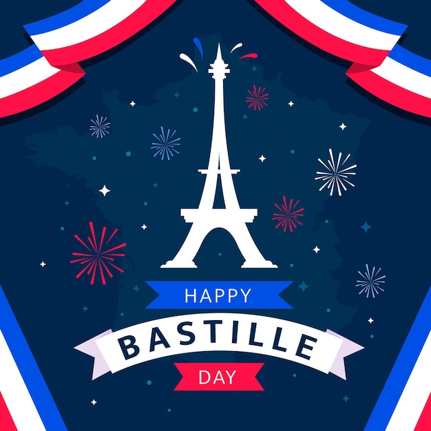 Vector flat bastille day celebration illustration