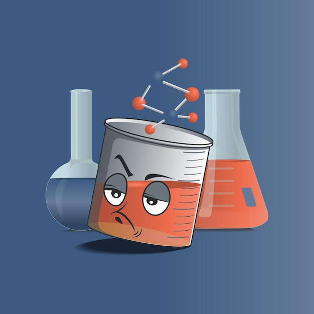 Flat beaker cartoon character with angry facial expression
