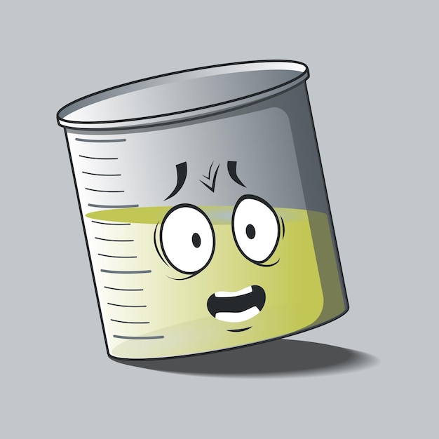 Flat beaker cartoon character with angry facial expression