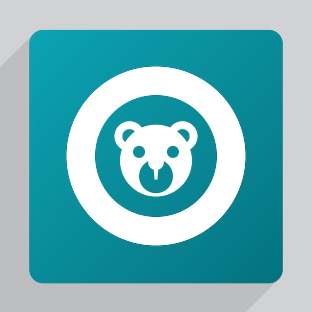 Flat bear toy icon, white on green background