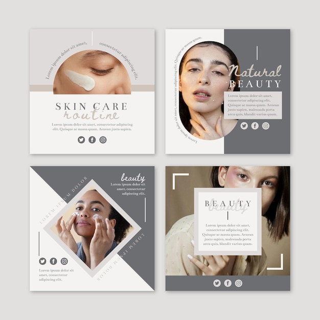 Vector flat beauty instagram post collection template