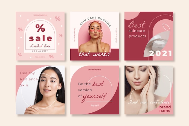 Flat beauty instagram post pack