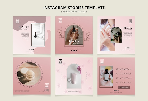 Flat beauty instagram story collection template Free Vector