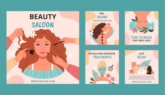 Flat beauty salon instagram posts collection