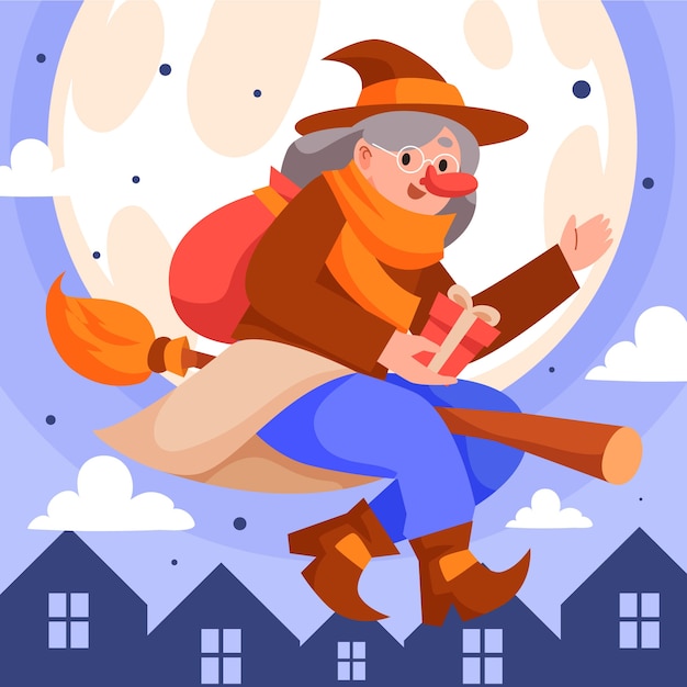 Illustrazione di befana piatta