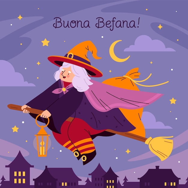 Vettore illustrazione di flat befana