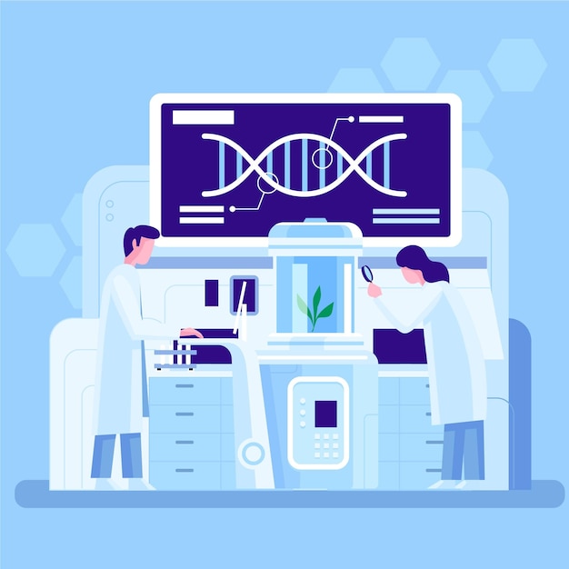 Illustrazione di laboratorio di biotecnologia piatta