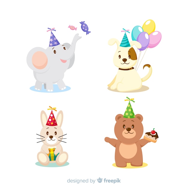 Vector flat birthday animal