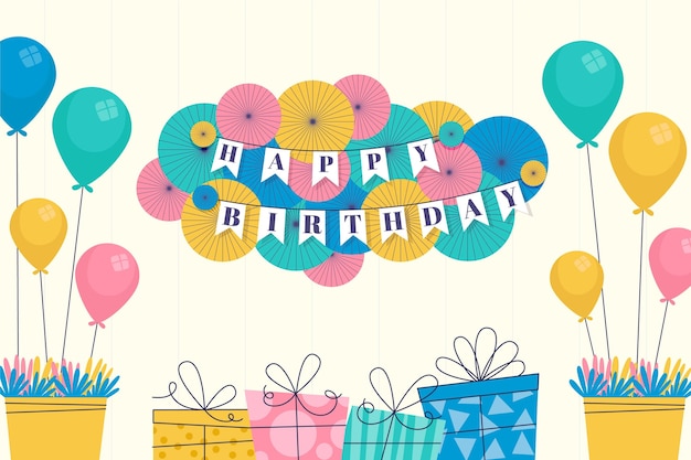 Flat birthday background with balloons