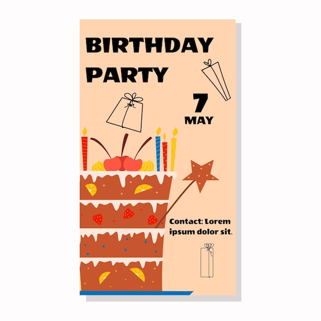 Flat birthday design with cake vector illustration