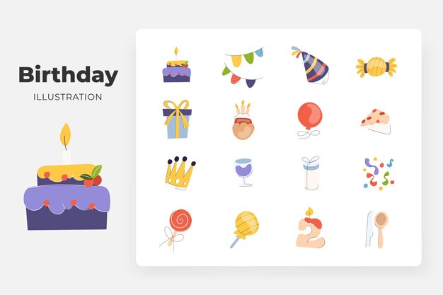 Vector flat birthday element illustration set