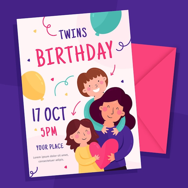 Flat birthday invitation template