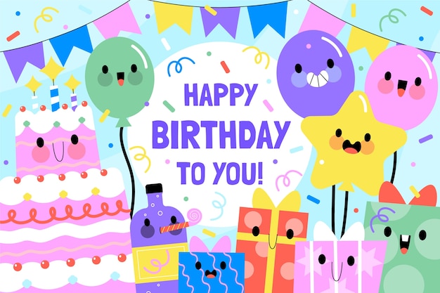 평평한 생일파티 배경