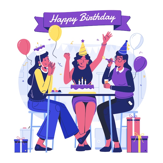 Flat birthday party illustration