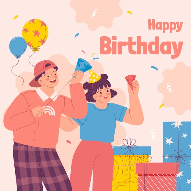 flat birthday party illustration