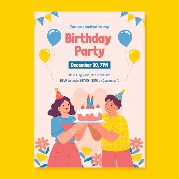 flat birthday party invitation template