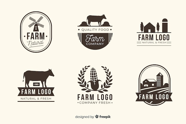 Vector flat black farm logo collection