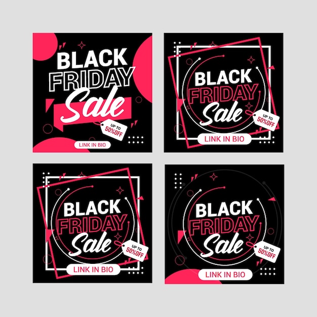 flat black friday instagram posts collection Instagram post sale social media banner template wit