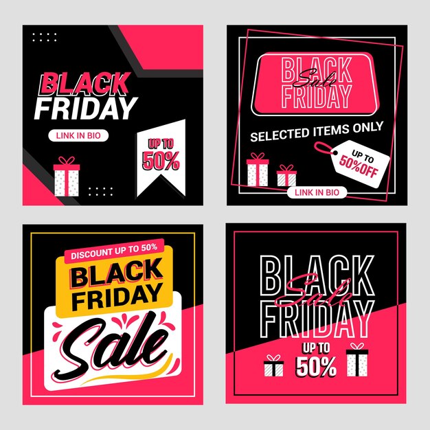 flat black friday instagram posts collection Instagram post sale social media banner template wit