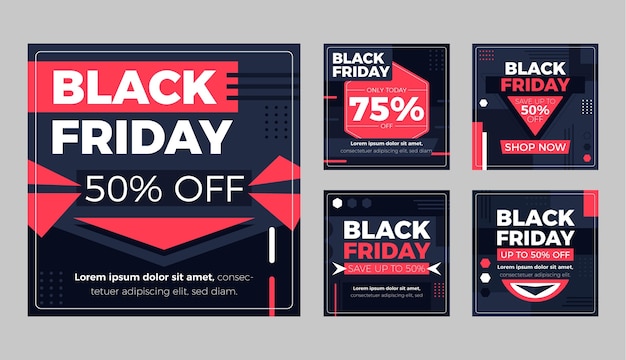 Vector flat black friday instagram posts collection