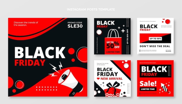 Vector flat black friday instagram posts collection