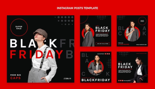 Vector flat black friday instagram posts collection