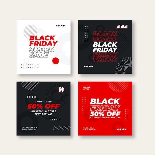 Vettore collezione di post instagram flat black friday