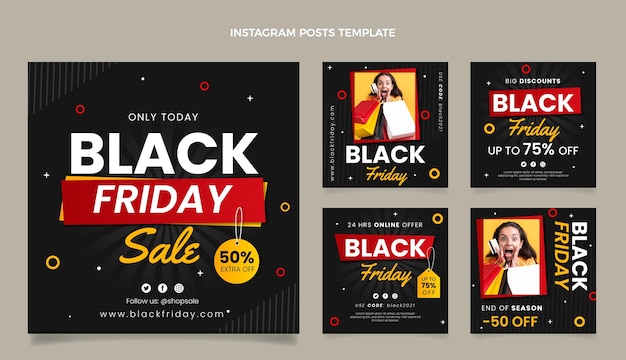 Vettore collezione di post instagram flat black friday