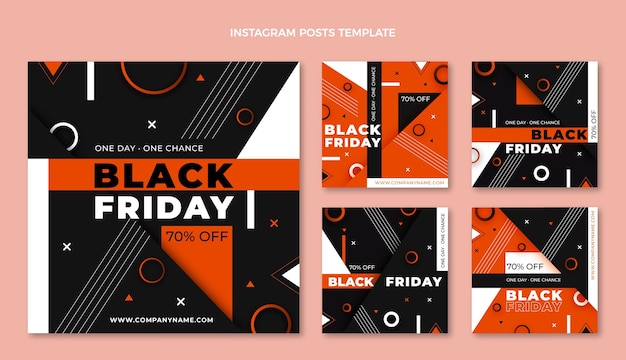 Вектор Плоская черная пятница коллекция сообщений instagram